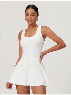 White Racerback Zip Front Tennis Dress with Shorts  (NWT)